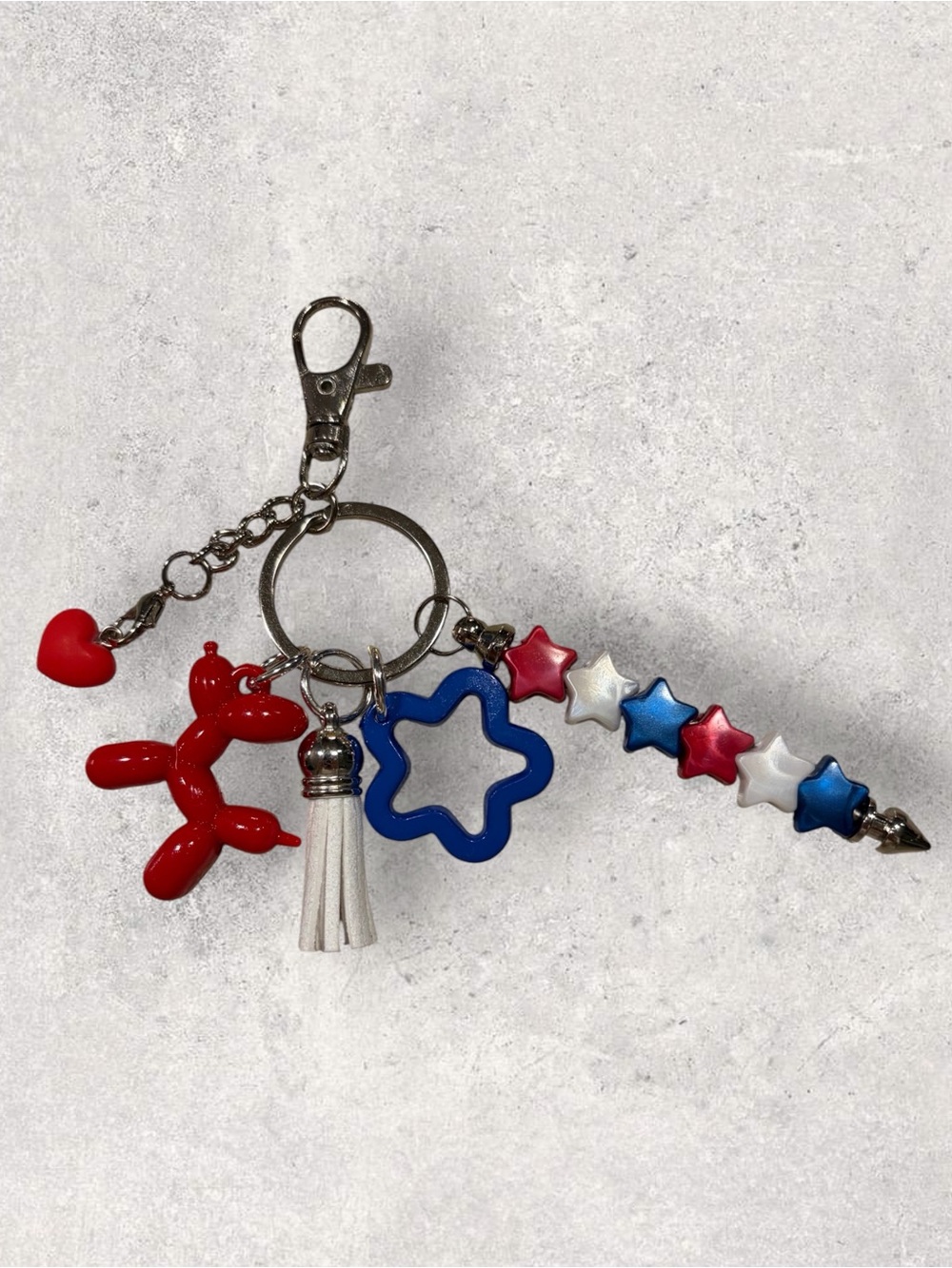 Patriotic Star & Balloon Dog Keychain with Tassel